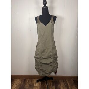 Wearables olive green ruched‎ overall dress pockets utility chic Bubble boho S